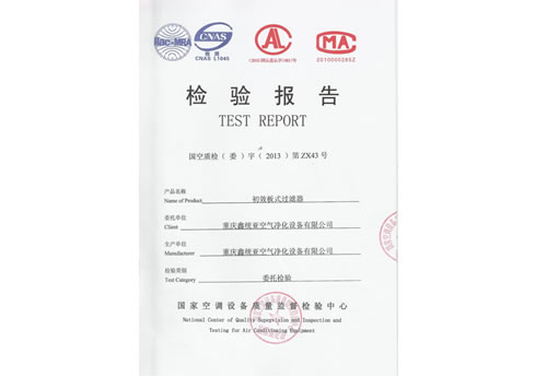 初效闆式過濾器(qì)檢驗報(bào)告